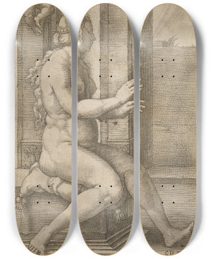 Triptych art skateboard deck of Lucas Van Leyden Spes by Lucas Van Leyden (1494-1533)