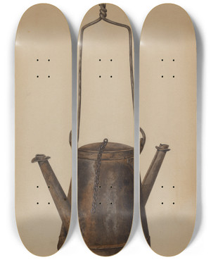 Triptych art skateboard deck of William Frank Two Spouted Torch by William Frank