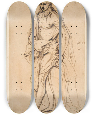 Triptych art skateboard deck of Pietro Testa Standing Male Figure Supporting A Shield by Pietro Testa (1612-1650)
