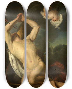 Triptych art skateboard deck of Augustin Van Den Berghe Saint Sebastian by Augustin Van Den Berghe