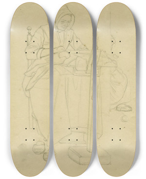 Triptych art skateboard deck of Jan Veth Kantwerkster Te S Gravenmoer by Jan Veth (1864-1925)
