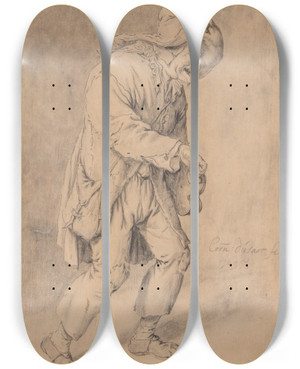 Triptych art skateboard deck of Cornelis Dusart Hurdygurdy Player by Cornelis Dusart (1660-1704)