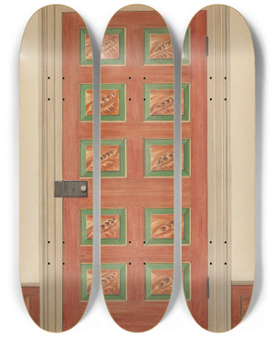 Triptych art skateboard deck of Fritz Boehmer Zoar Door_2 by Fritz Boehmer