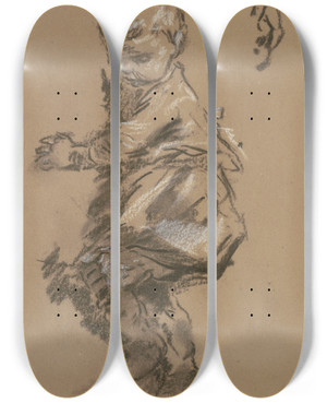 Triptych art skateboard deck of Anton Burger Kleines Kind Auf Dem Arm Der Mutter by Anton Burger (1824-1905)