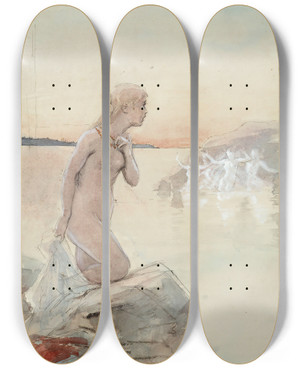 Triptych art skateboard deck of Albert Edelfelt Aino by Albert Edelfelt (1854-1905)