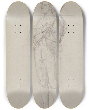 Triptych art skateboard deck of Jakob Becker Bauer Mit Geschultertem Rechen by Jakob Becker (1810-1872)