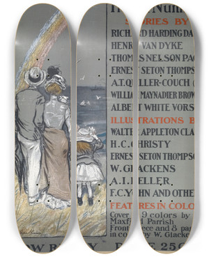 Triptych art skateboard deck of William James Glackens Scribners August by William James Glackens (1870-1938)