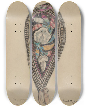 Triptych art skateboard deck of Mary Berner Cap by Mary Berner
