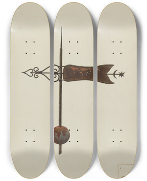 Triptych art skateboard deck of John B Moll Weather Vane by John B Moll