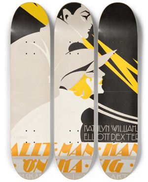 Triptych art skateboard deck of Eric Rohman We Cant Have Everything by Eric Rohman (1891-1949)