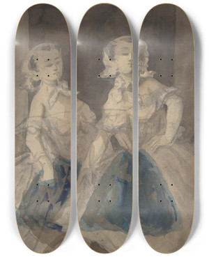 Triptych art skateboard deck of Constantin Guys Two Soubrettes by Constantin Guys (1805-1892)