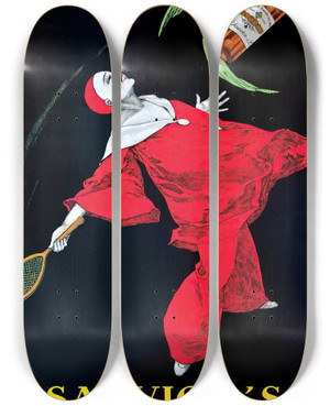 Triptych art skateboard deck of Joseph Stall Sauvions Brandy by Joseph Stall (1874-1933)