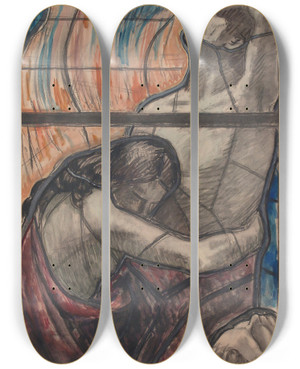 Triptych art skateboard deck of Magnus Enckell Purgatory by Magnus Enckell (1870-1925)