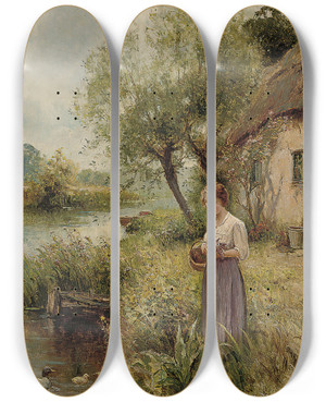 Triptych art skateboard deck of Ernest Walbourn Summertime by Ernest Walbourn (1872-1927)
