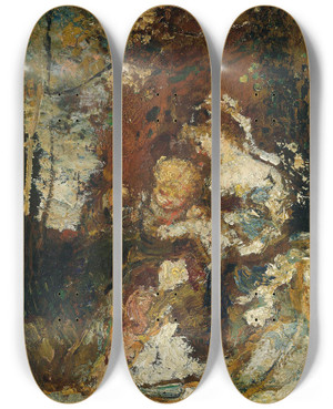 Triptych art skateboard deck of Adolphe Monticelli La Leon by Adolphe Monticelli (1824-1886)