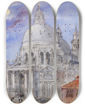 Triptych art skateboard deck of Cass Gilbert Santa Maria Della Salute Venice by Cass Gilbert (1859-1934)