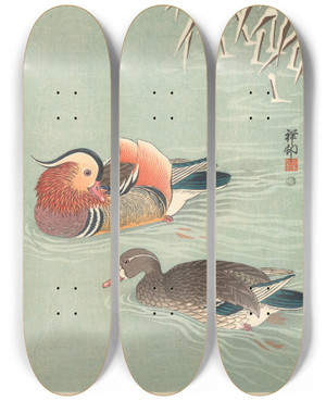 Triptych art skateboard deck of Ohara Koson Mandarin Ducks by Ohara Koson (1877-1945)