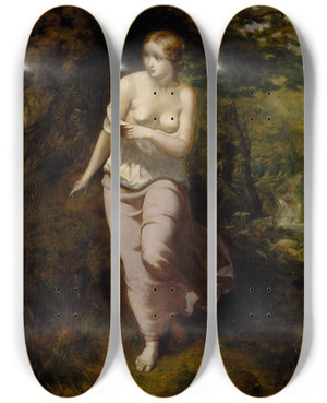 Triptych art skateboard deck of Arthur Hughes Musidora Bathing by Arthur Hughes (1832-1915)