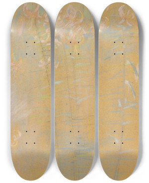 Triptych art skateboard deck of John Henry Twachtman Tiger Lilies by John Henry Twachtman (1853-1902)