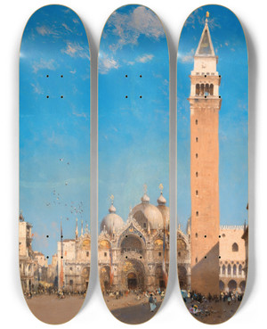 Triptych art skateboard deck of Amde Rosier Venice St Marks Square by Amedee Rosier (1841-1898)