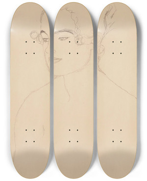 Triptych art skateboard deck of Gustav Klimt Brustbild Nach Links Torso Facing Left by Gustav Klimt (1862-1918)