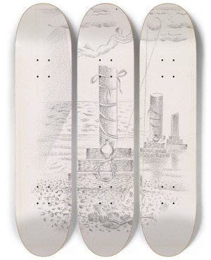 Triptych art skateboard deck of Paul Nash Sorrow by Paul Nash (1889-1946)