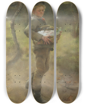 Triptych art skateboard deck of Elizabeth Adela Forbes First Love by Elizabeth Adela Forbes (1859-1912)