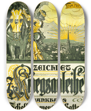 Triptych art skateboard deck of Anton Emanuel Peschka Zeichnet Kriegsanleihe by Anton Emanuel Peschka (1885-1940)