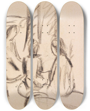 Triptych art skateboard deck of August Macke Studie Sitzender Mdchen by August Macke (1887-1914)