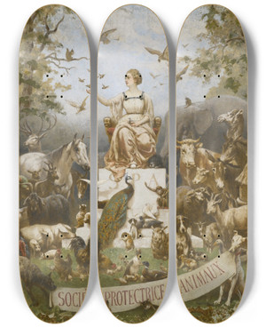 Triptych art skateboard deck of Jules Didier Socit Protectrice Des Animaux by Jules Didier (1831-1892)