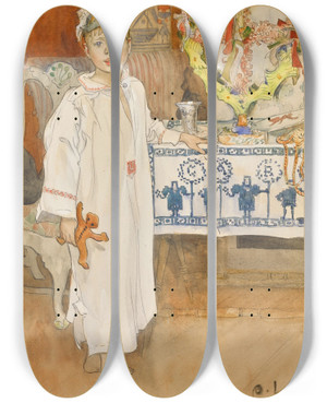 Triptych art skateboard deck of Carl Larsson Ulf by Carl Larsson (1853-1919)