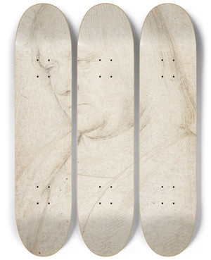 Triptych art skateboard deck of Hans Holbein The Elder Sinnender Mann Mit Langem Haar by Hans Holbein The Elder (1460-1524)