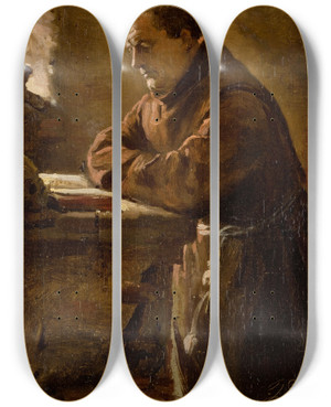 Triptych art skateboard deck of Andrzej Bronisaw Grabowski Praying Monk by Andrzej Bronislaw Grabowski (1833-1886)