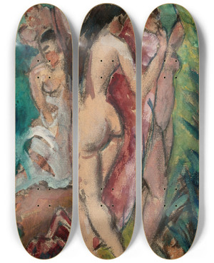Triptych art skateboard deck of Max Weber Bathers by Max Weber (1881-1961)