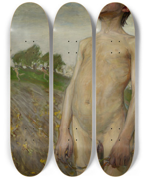 Triptych art skateboard deck of Wojciech Weiss Springtime by Wojciech Weiss (1875-1950)