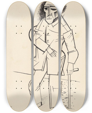 Triptych art skateboard deck of Karl Wiener Einzelfigur by Karl Wiener (1901-1949)