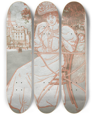 Triptych art skateboard deck of Auguste Louis Lepre Paris Almanac 1897 Summer by Auguste Louis Lepere (1849-1918)