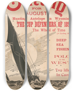 Triptych art skateboard deck of Henry Summer Watson Outing For August by Henry Summer Watson (1868-1933)