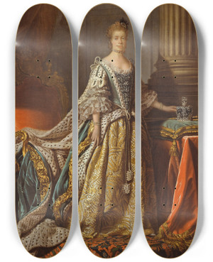 Triptych art skateboard deck of Allan Ramsay Queen Charlotte by Allan Ramsay (1713-1784)