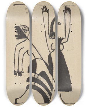 Triptych art skateboard deck of Ernst Ludwig Kirchner Maskentanz_2 by Ernst Ludwig Kirchner (1880-1938)