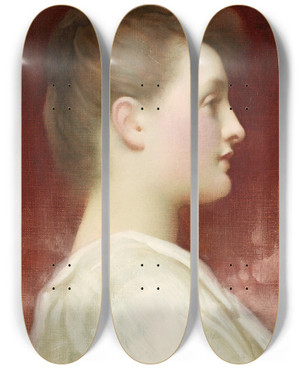 Triptych art skateboard deck of Frederic Leighton Girl In Profile by Frederic Leighton (1830-1896)
