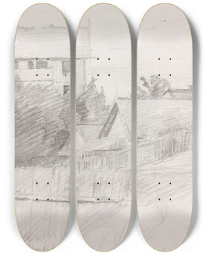 Triptych art skateboard deck of Signe Scheel Fra Sandvika by Signe Scheel (1860-1942)