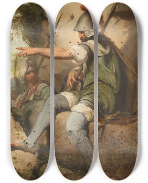 Triptych art skateboard deck of John Hamilton Mortimer Bandit Taking Up His Post by John Hamilton Mortimer (1740-1779)
