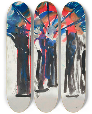 Triptych art skateboard deck of Carel Adolph Lion Cachet Architectuurstudie_2 by Carel Adolph Lion Cachet (1864-1945)