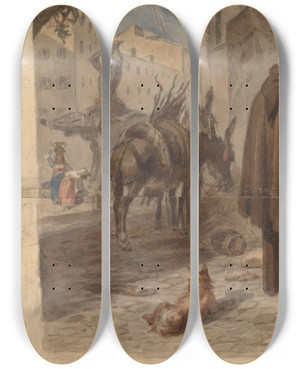 Triptych art skateboard deck of Felix Octavius Carr Darley Bernini Fountain Rome Recto by Felix Octavius Carr Darley (1822-1888)