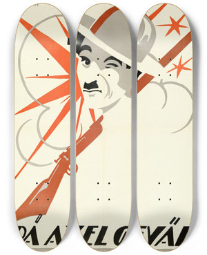 Triptych art skateboard deck of Eric Rohman Shoulder Arms by Eric Rohman (1891-1949)