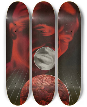Triptych art skateboard deck of Abram Games He Talked They Died by Abram Games (1914-1996)