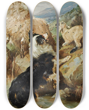 Triptych art skateboard deck of Walter Hunt Rescued by Walter Hunt (1861-1941)