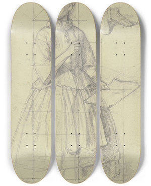 Triptych art skateboard deck of Jakob Becker Mdchen Mit Einem Papierbogen_2 by Jakob Becker (1810-1872)