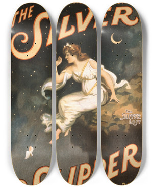 Triptych art skateboard deck of Strobridge And Co The Silver Slipper by Strobridge and Co (1910-1954)